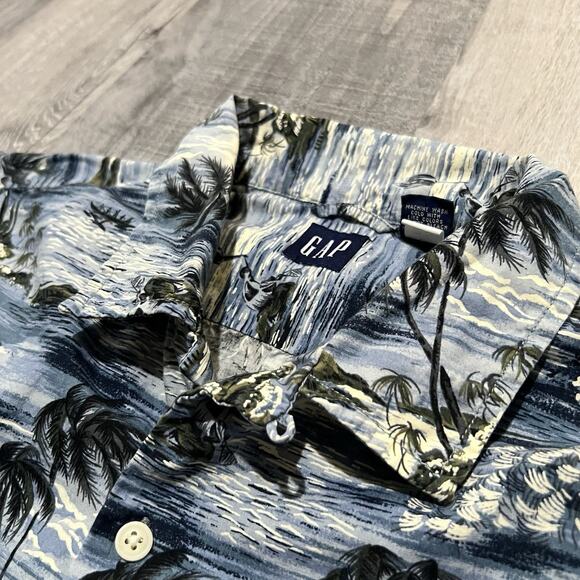 Vtg GAP Hawaiian Loop Collar Shirt Blue Y2K Tropical Island Sailing Button Shirt - Picture 3 of 6